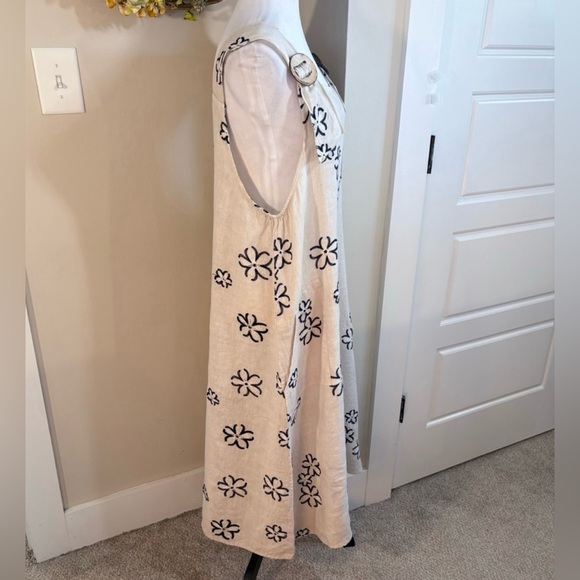 CAMILE & CO 100% Linen Strappy Midi Dress Natural/Navy w/Pockets Women's Sz M - Picture 6 of 11